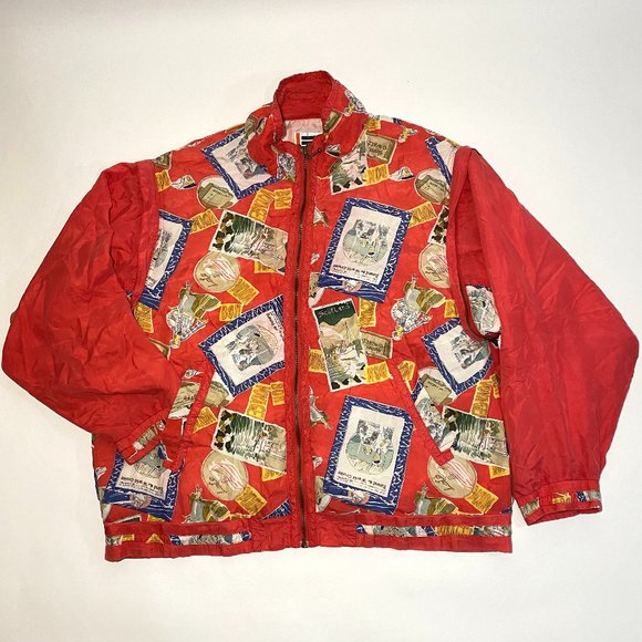 Vintage EVR Div Rousso Apparel Group Red Silk Print Quilted Sleeves Jacket Sz M - Picture 1 of 11